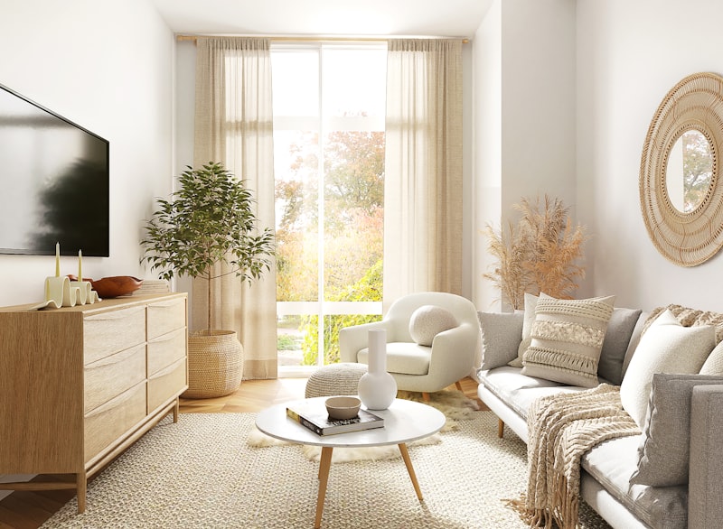 Bright cream and rattan living room, BTO flat